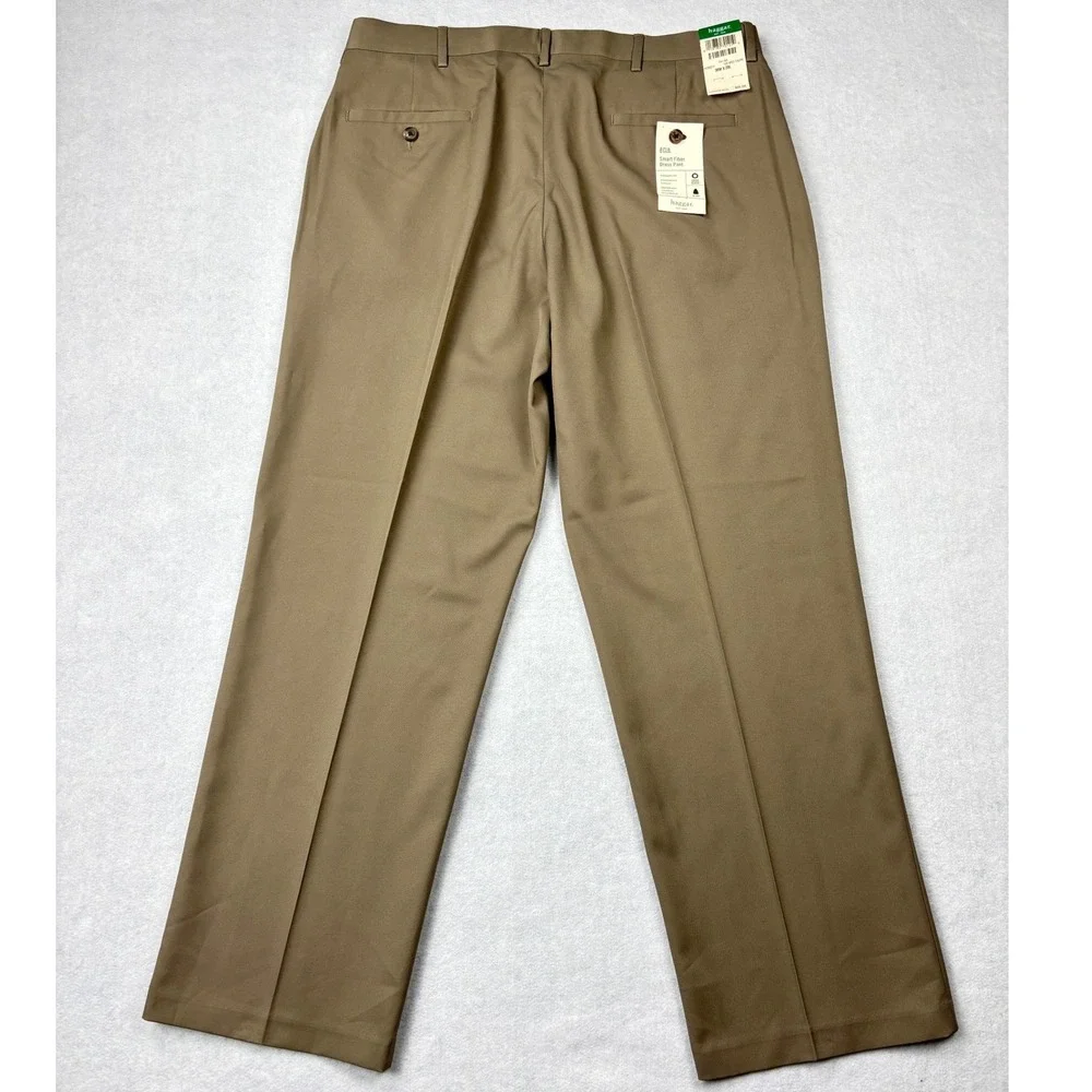 Haggar‎ eCLO Dress Pants Mens 36x29 Medium Taupe Flex Gabardine Flat Front NWT